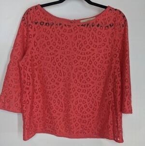 LOFT Sheer Lace 3/4 Sleeve Top